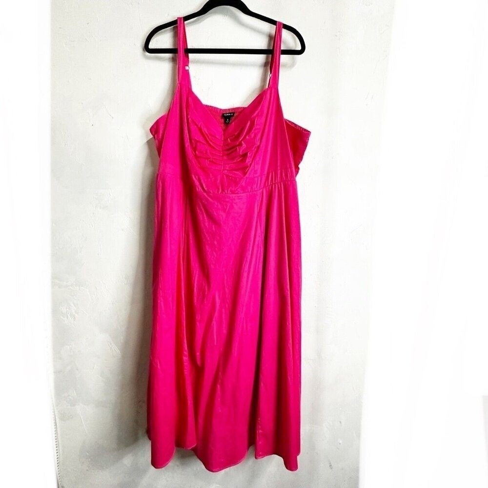 Torrid Midi Poplin Sweetheart Shirred Dress Barbiecore Pink Womens 3 Plus
